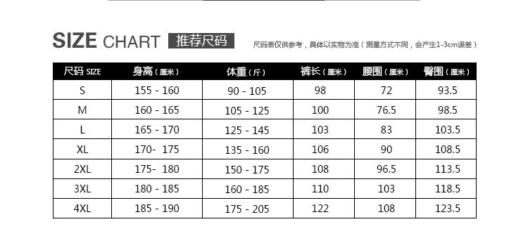 短袖工作服尺寸表